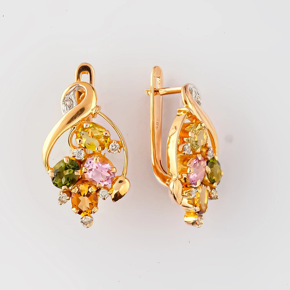 Серьги с султанитом синтетическим из красного золота 585 пробы