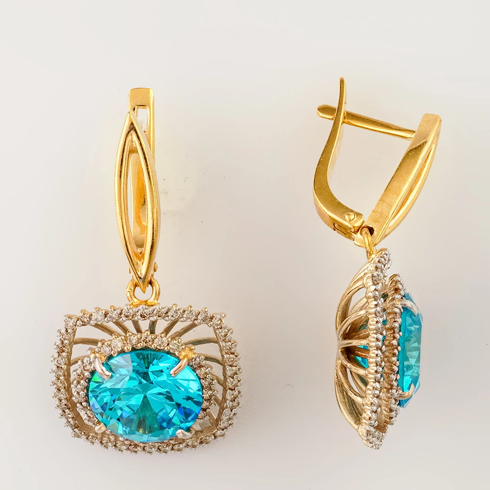 Серьги с ситаллом из желтого золота 585 пробы