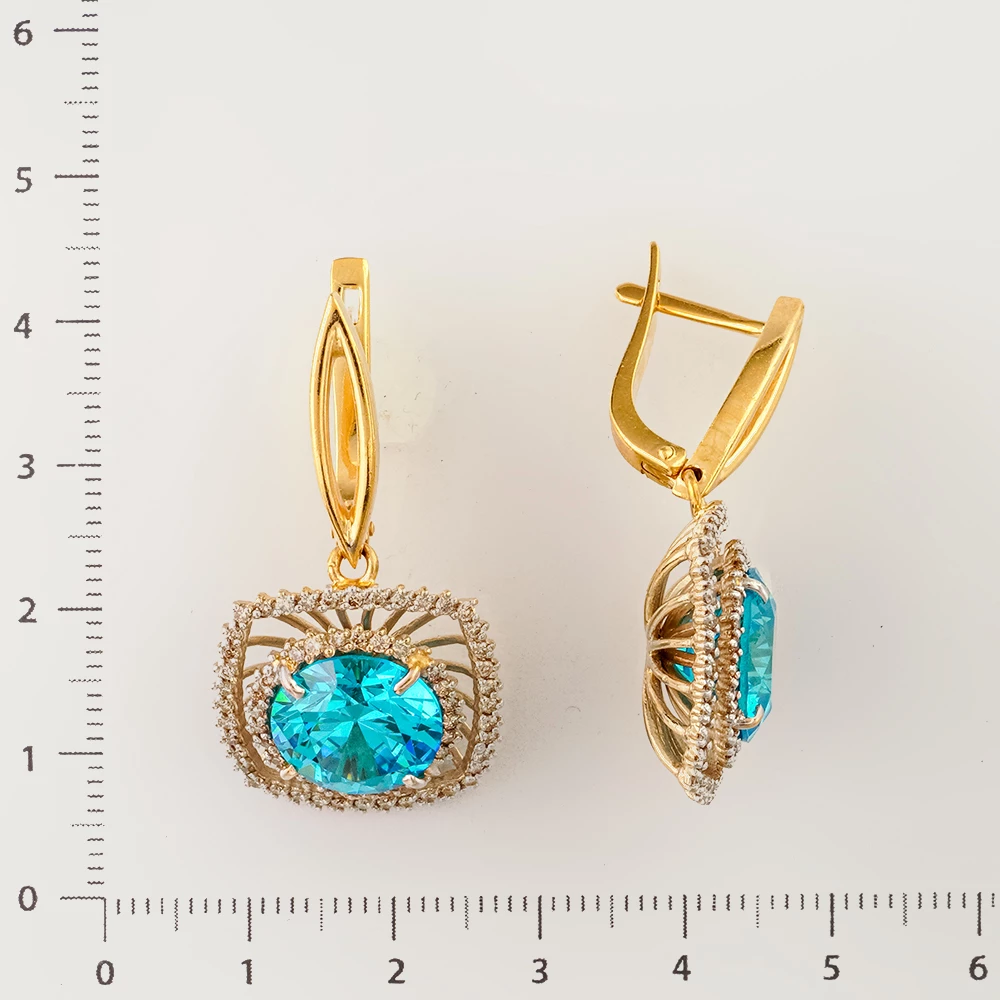 Серьги с ситаллом из желтого золота 585 пробы