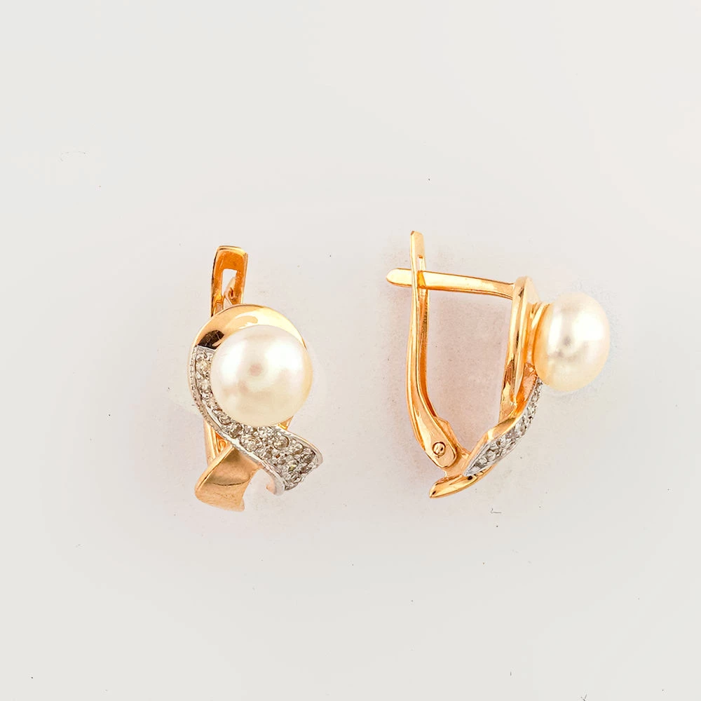 Серьги с культивированным жемчугом из красного золота 585 пробы