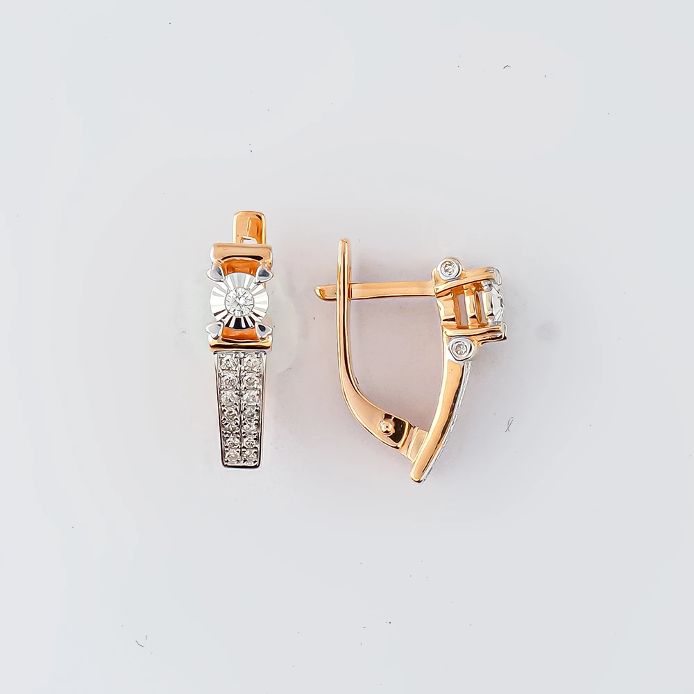 Серьги с бриллиантом из красного золота 585 пробы