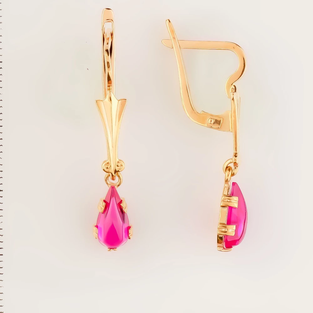 Серьги с фианитом из красного золота 583 пробы