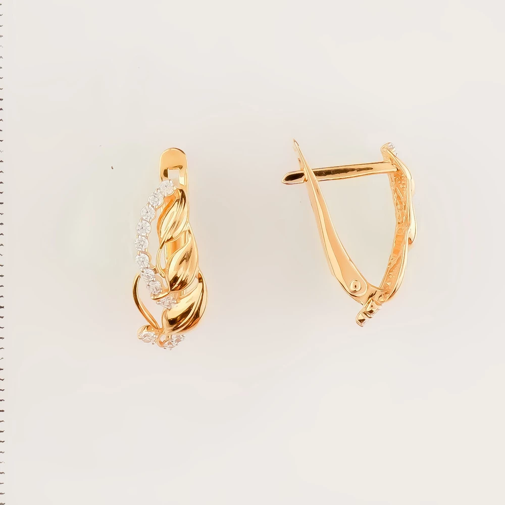 Серьги с фианитом из красного золота 585 пробы