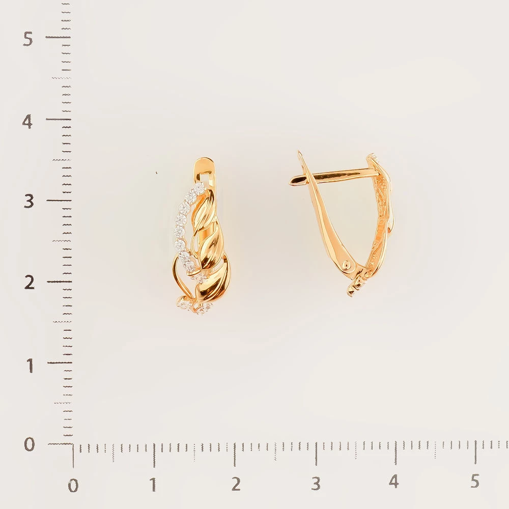 Серьги с фианитом из красного золота 585 пробы