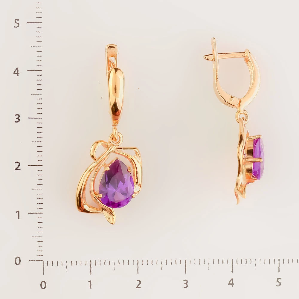 Серьги с александритом синтетическим из красного золота 585 пробы