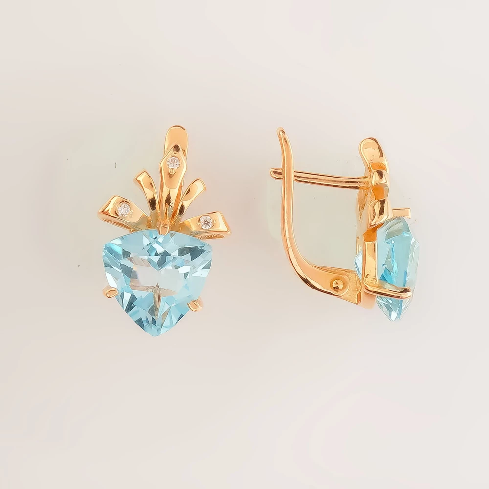 Серьги с топазом из красного золота 585 пробы