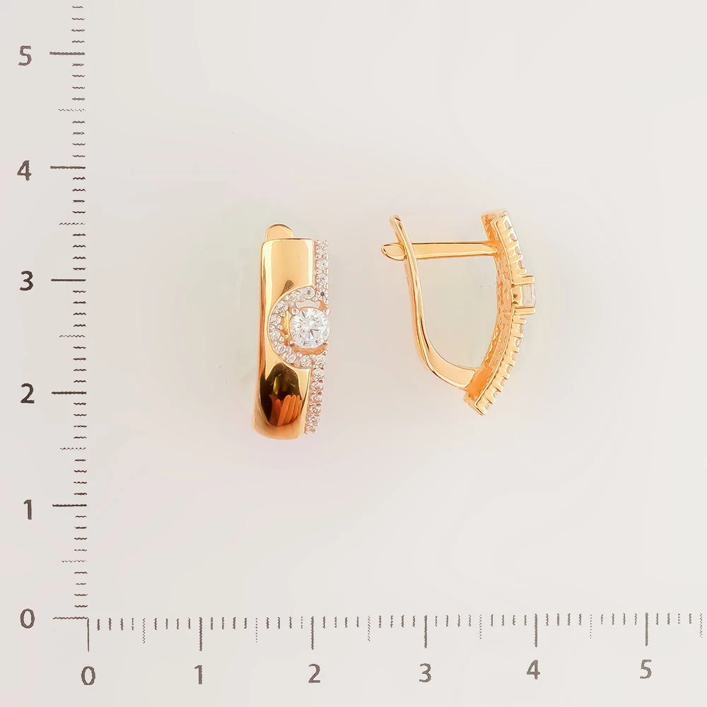 Серьги с фианитом из красного золота 585 пробы