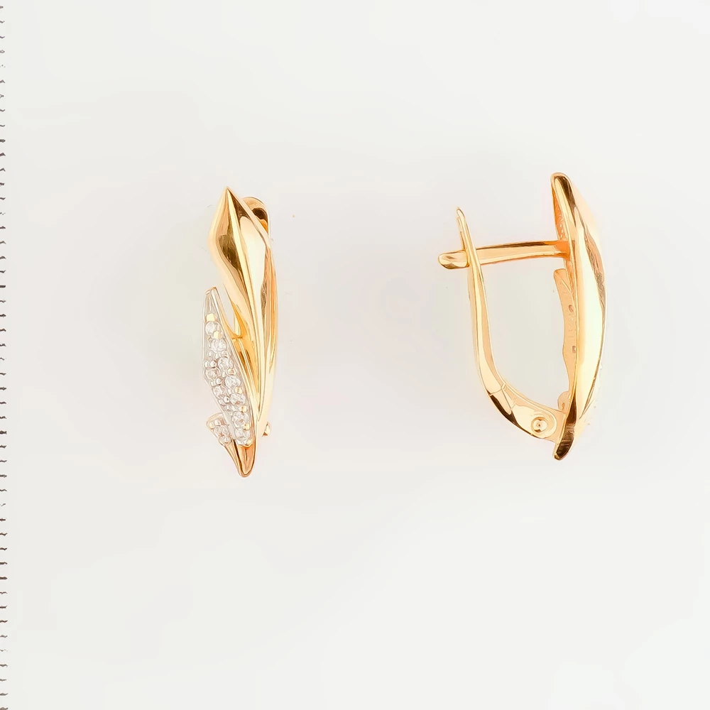 Серьги с фианитом из красного золота 585 пробы