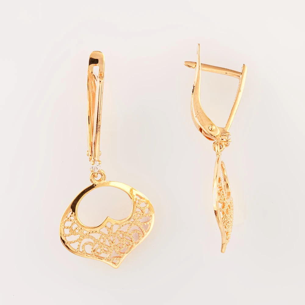 Серьги с фианитом из красного золота 585 пробы