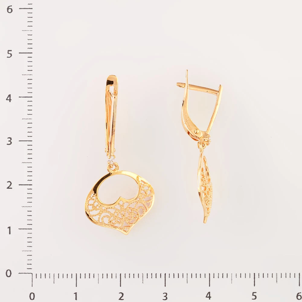 Серьги с фианитом из красного золота 585 пробы