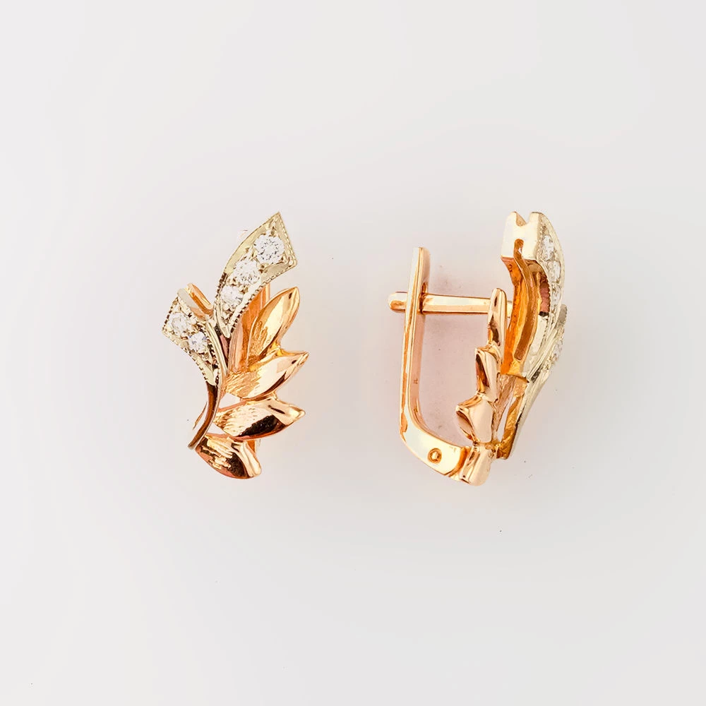 Серьги с бриллиантом из красного золота 585 пробы