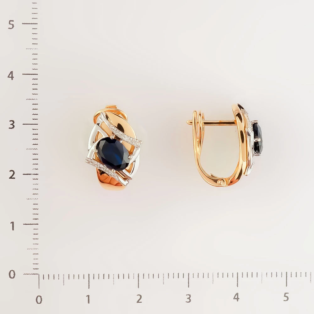 Серьги с сапфиром синтетическим из красного золота 585 пробы