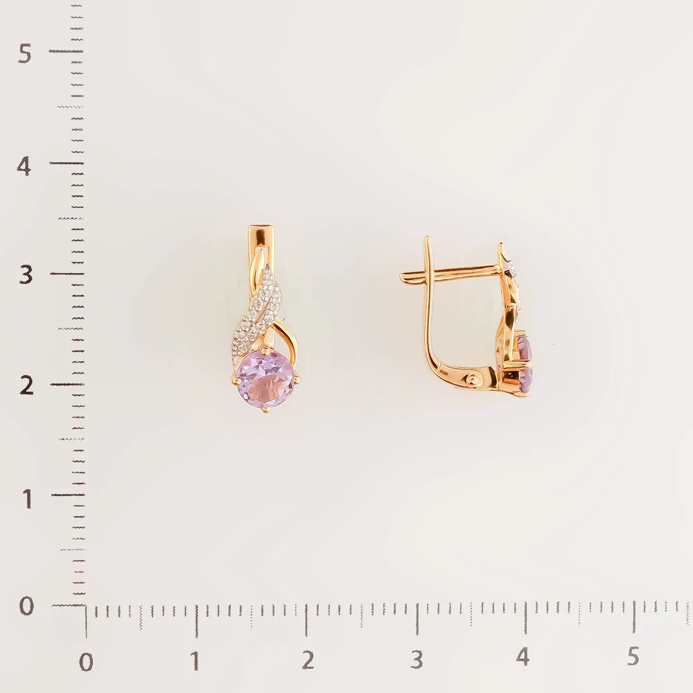 Серьги с аметистом из красного золота 585 пробы