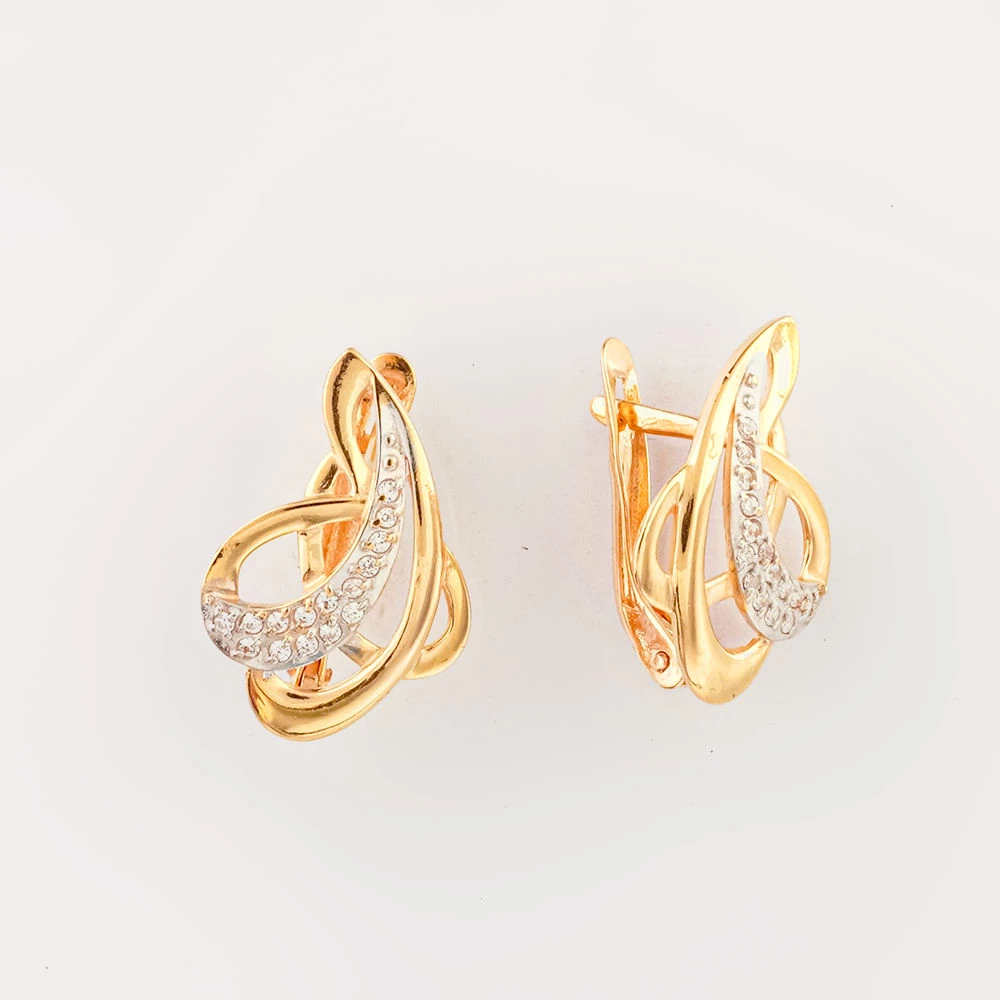 Серьги с фианитом из желтого золота 585 пробы