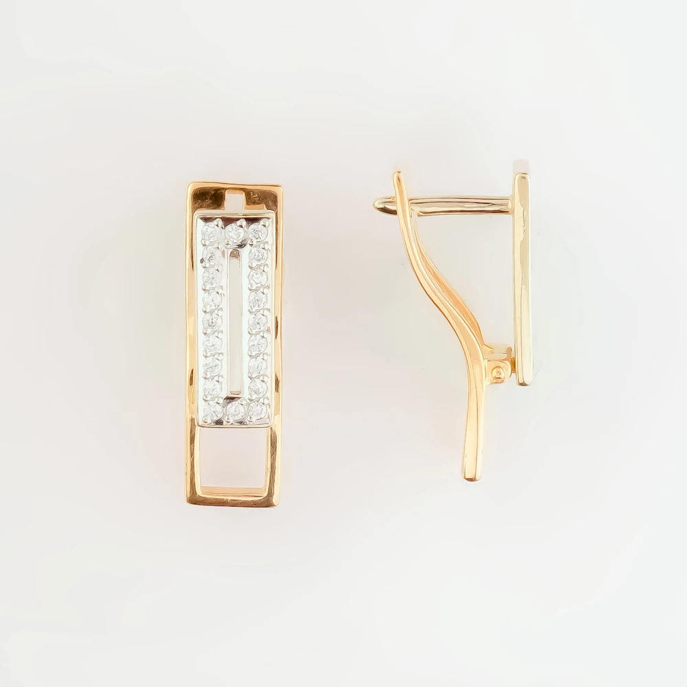 Серьги с фианитом из красного золота 585 пробы