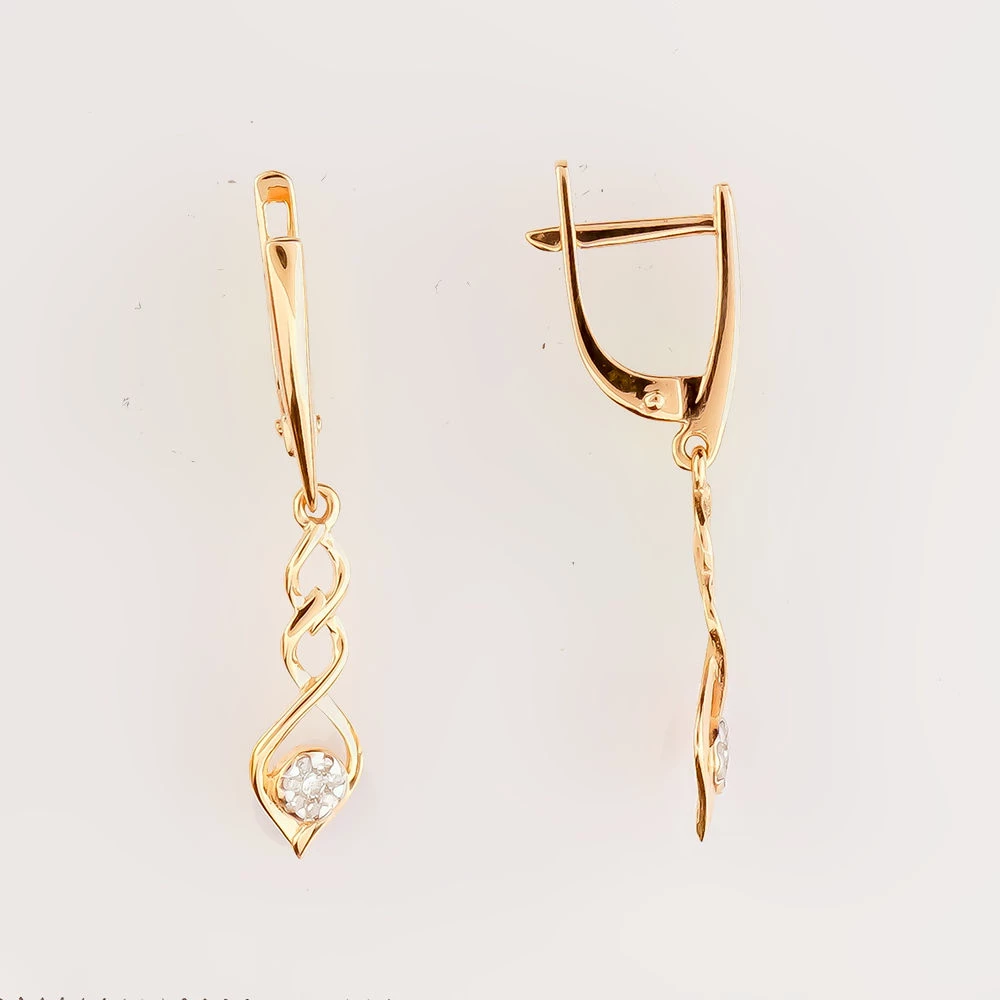 Серьги с бриллиантом из красного золота 585 пробы