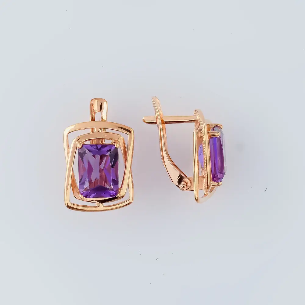 Серьги с аметистом из красного золота 375 пробы