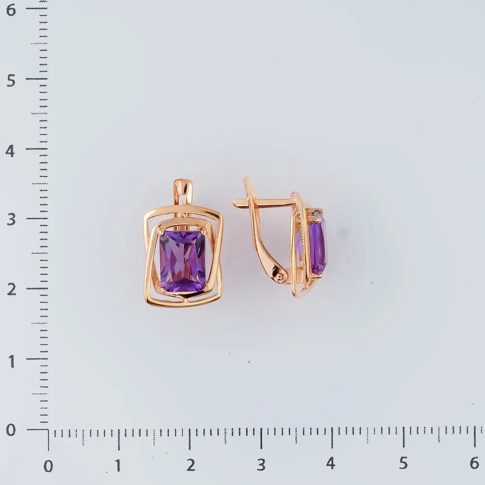 Серьги с аметистом из красного золота 375 пробы