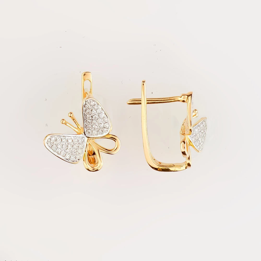 Серьги с бриллиантом из красного золота 585 пробы