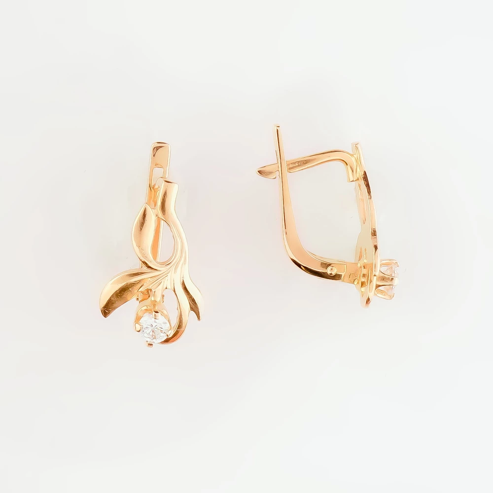 Серьги с фианитом из красного золота 585 пробы