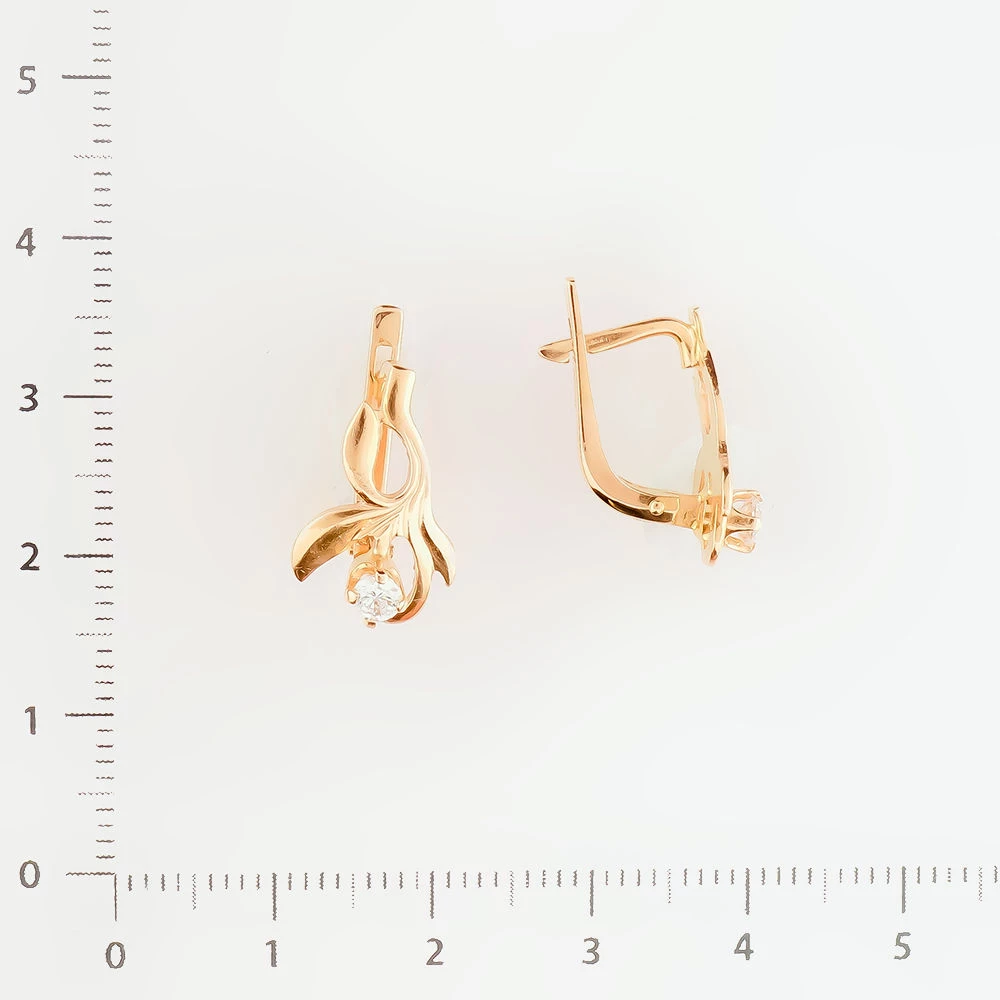 Серьги с фианитом из красного золота 585 пробы
