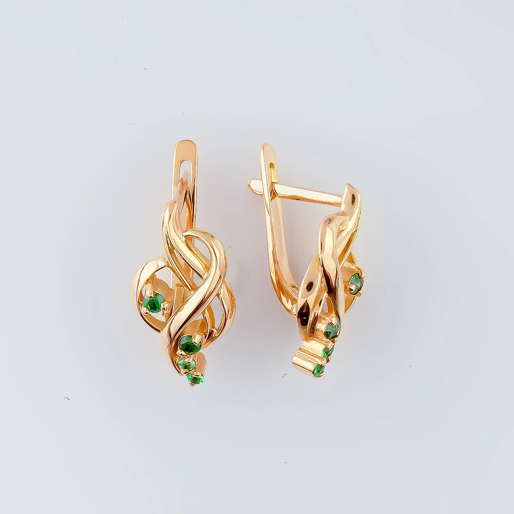 Серьги с фианитом из красного золота 585 пробы