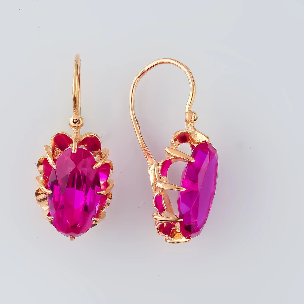 Серьги с фианитом из красного золота 583 пробы