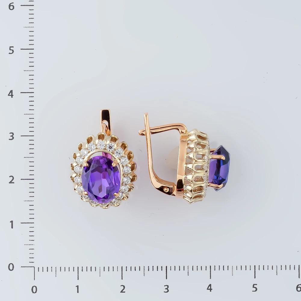 Серьги с фианитом из красного золота 585 пробы