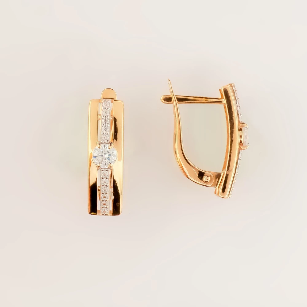 Серьги с фианитом из красного золота 585 пробы