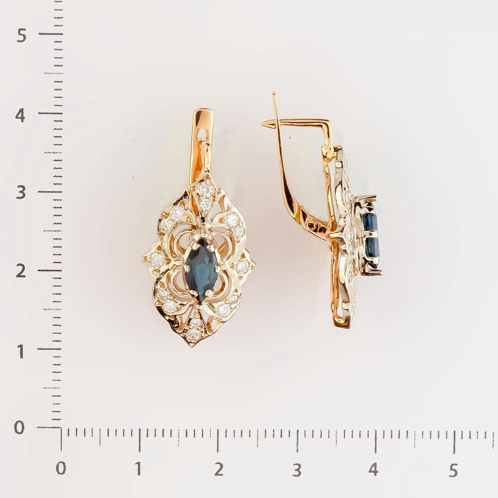 Серьги с сапфиром из красного золота 585 пробы