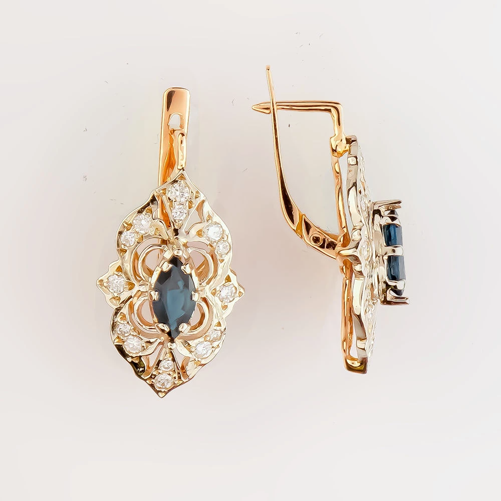 Серьги с сапфиром из красного золота 585 пробы