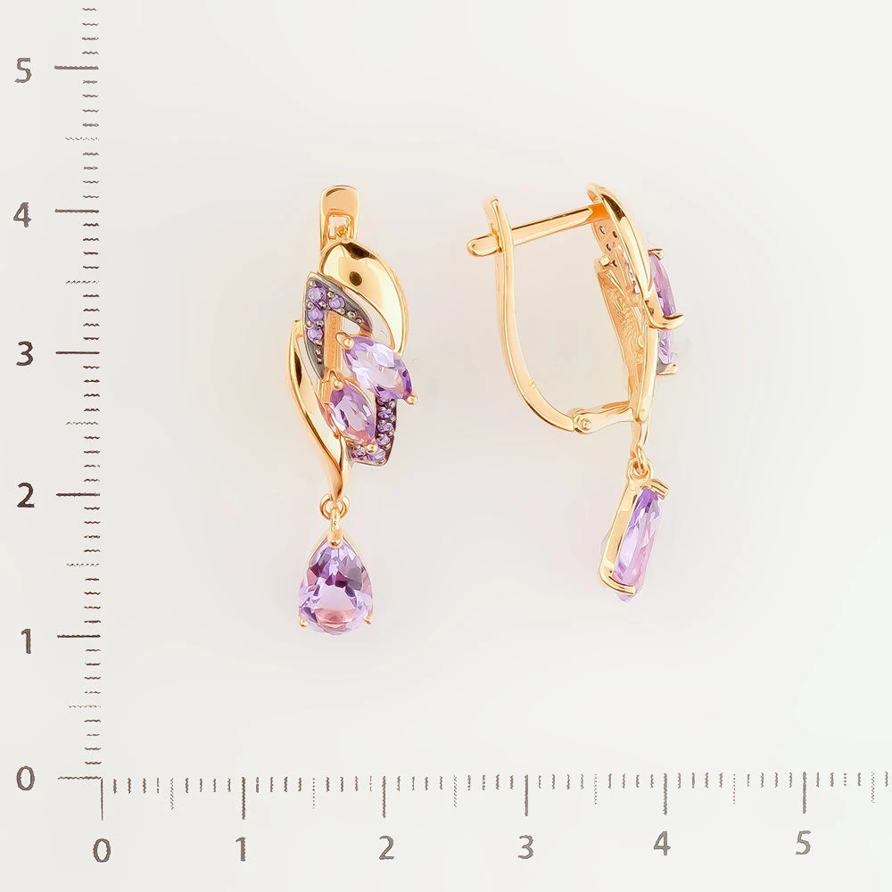 Серьги с аметистом из красного золота 585 пробы