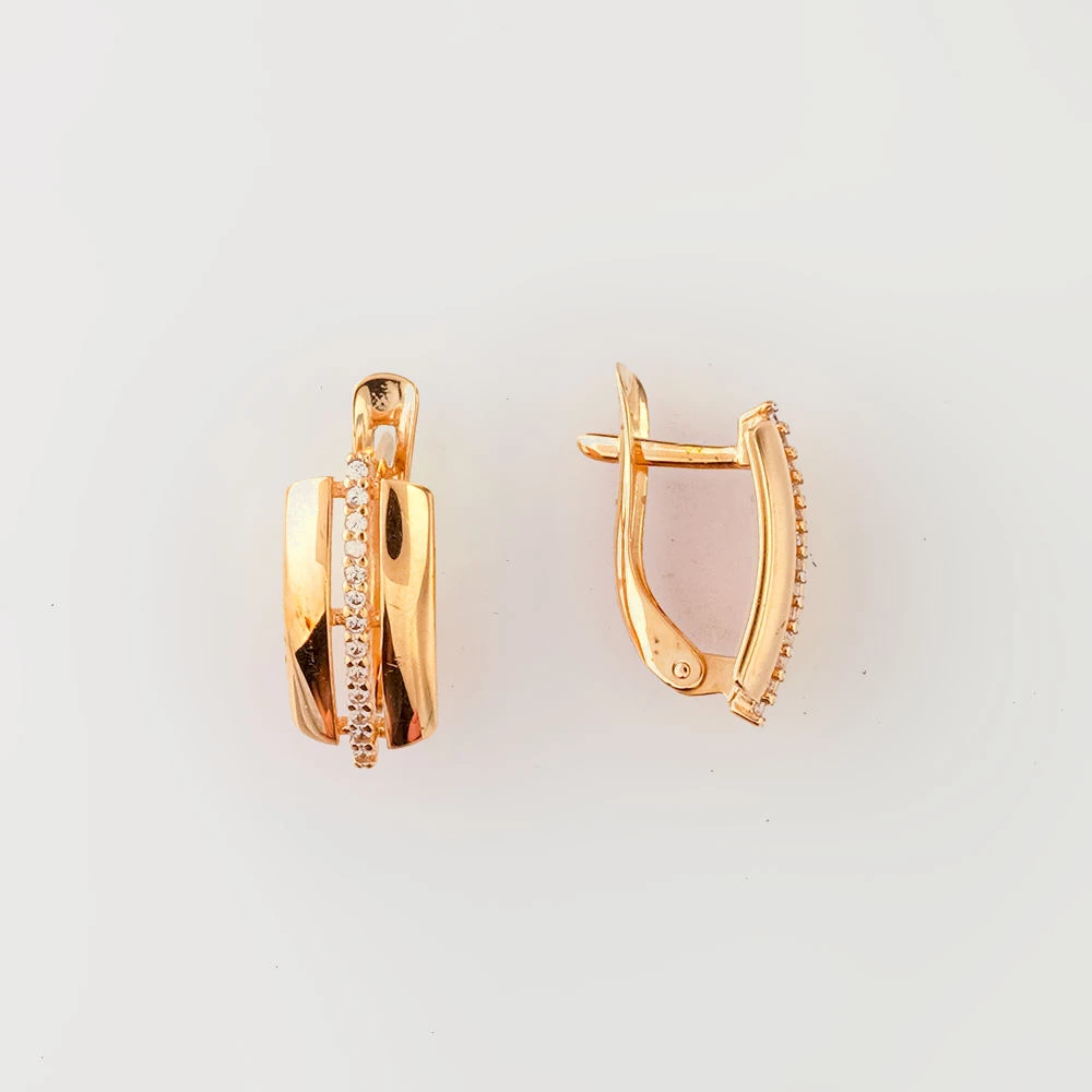 Серьги с фианитом из красного золота 585 пробы