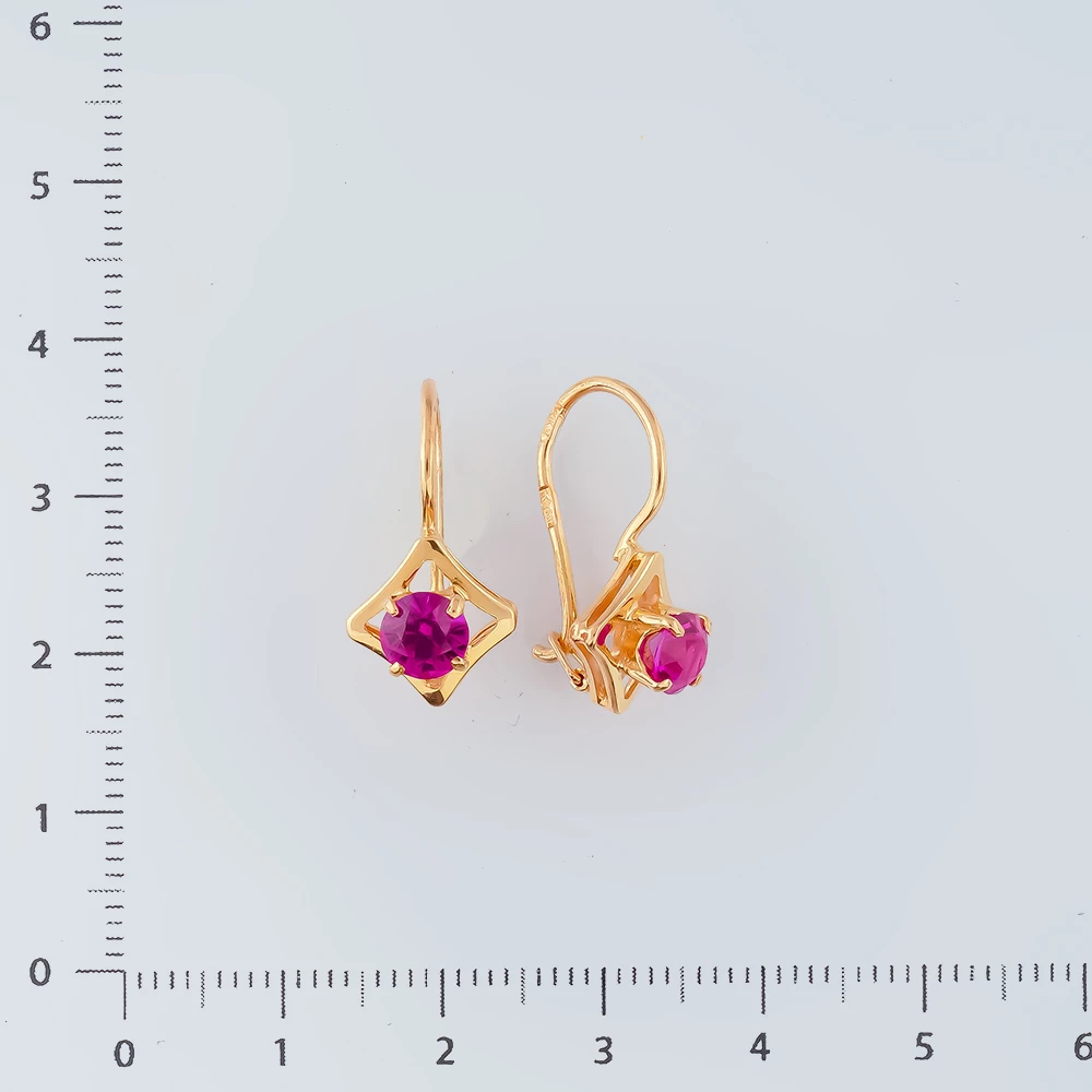 Серьги с фианитом из красного золота 583 пробы