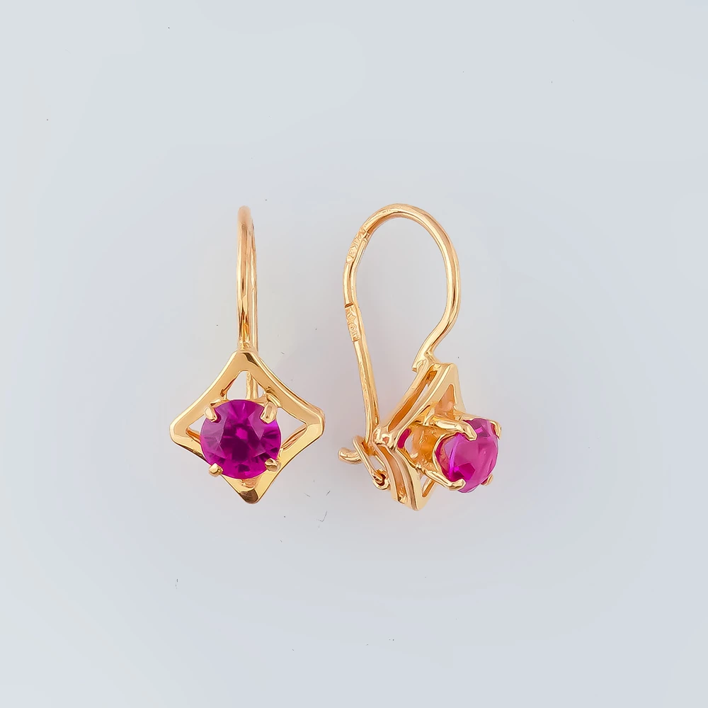 Серьги с фианитом из красного золота 583 пробы