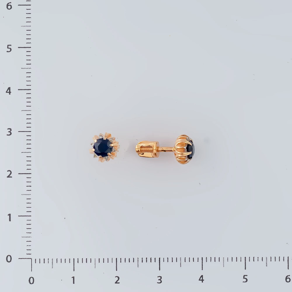 Серьги с сапфиром синтетическим из красного золота 585 пробы