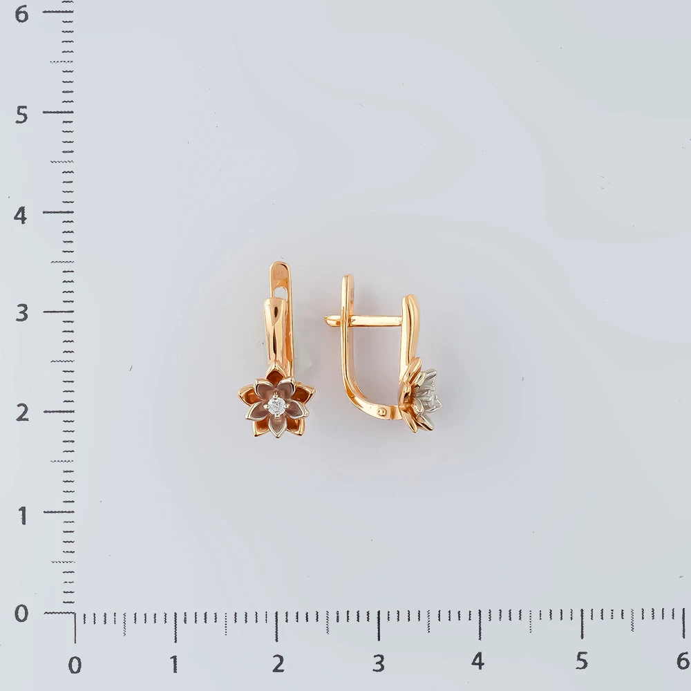 Серьги с бриллиантом из красного золота 585 пробы