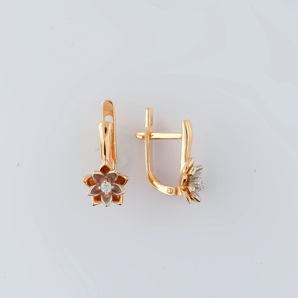 Серьги с бриллиантом из красного золота 585 пробы