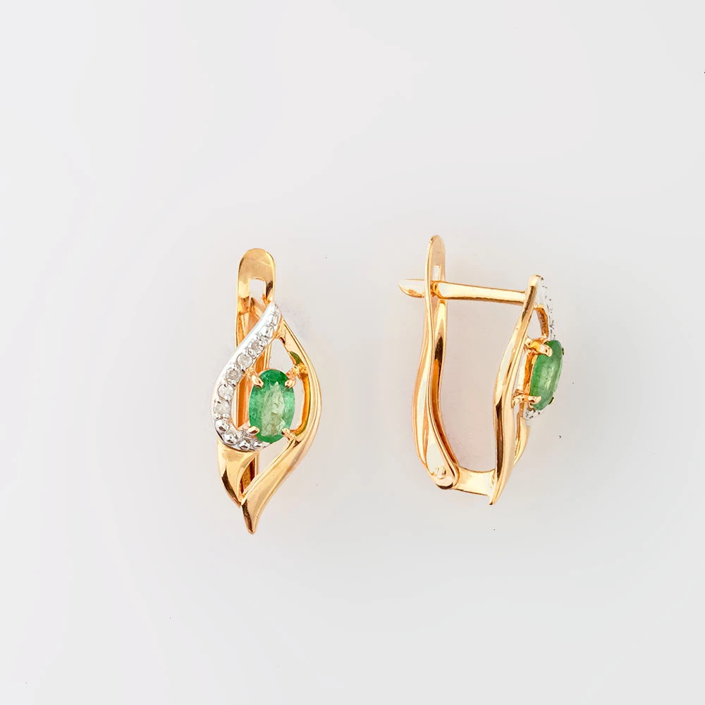 Серьги с изумрудом из красного золота 585 пробы