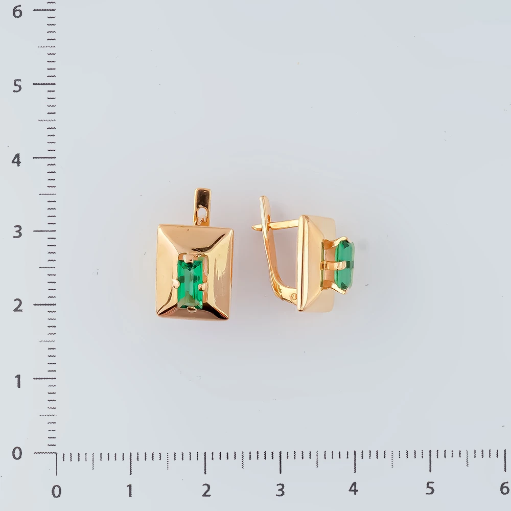 Серьги с изумрудом синтетическим из красного золота 585 пробы