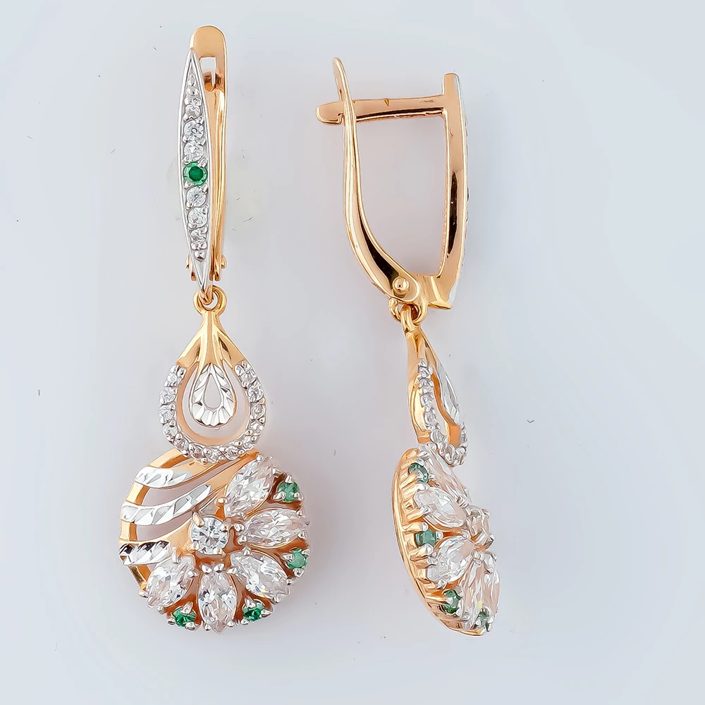 Серьги с фианитом из красного золота 585 пробы