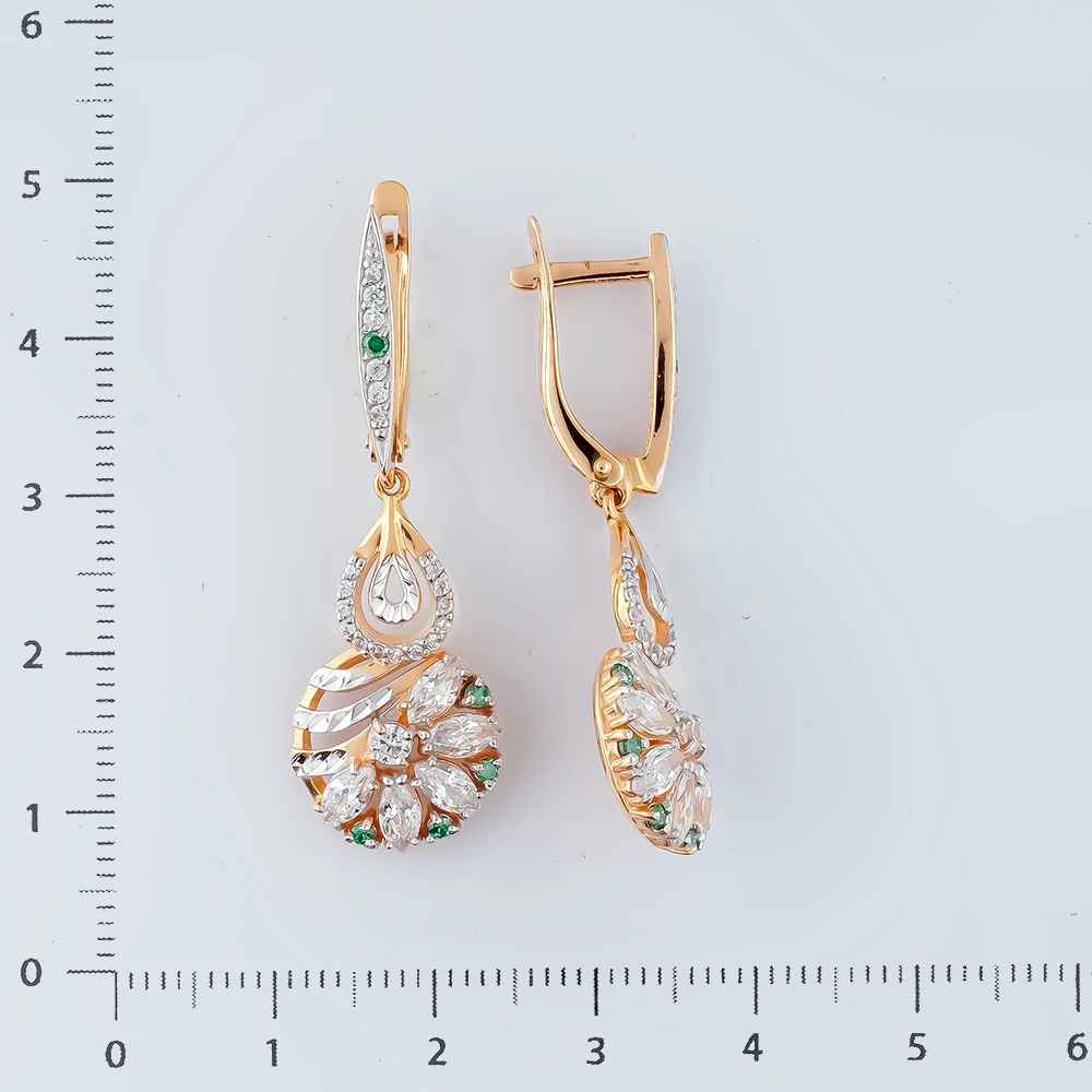 Серьги с фианитом из красного золота 585 пробы