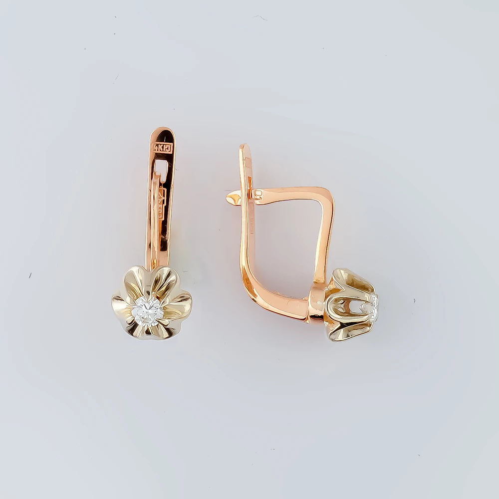 Серьги с бриллиантом из красного золота 583 пробы