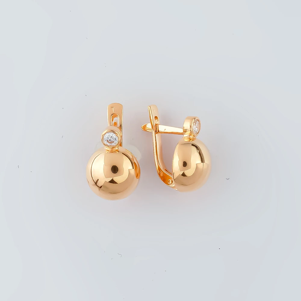 Серьги с фианитом из красного золота 585 пробы