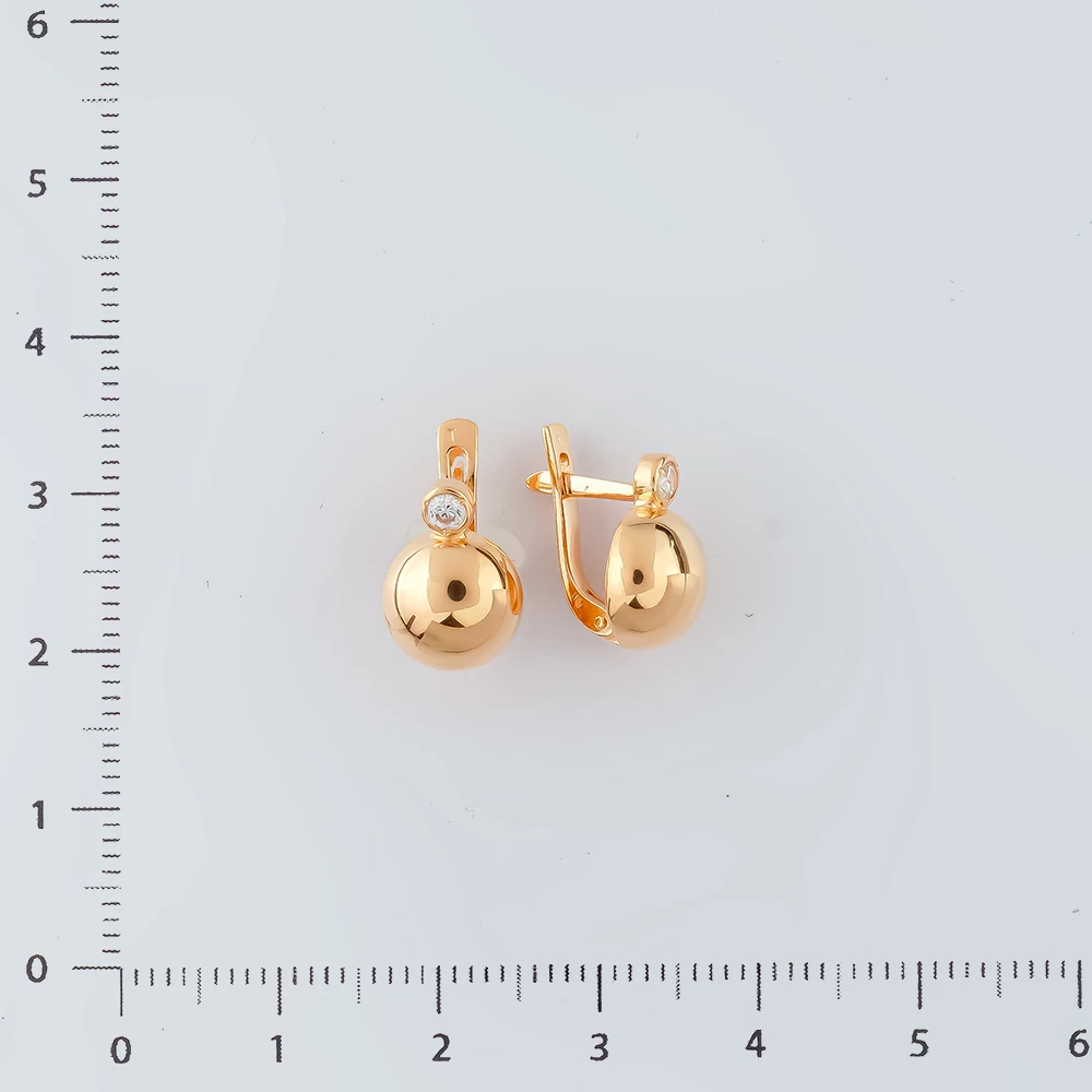 Серьги с фианитом из красного золота 585 пробы