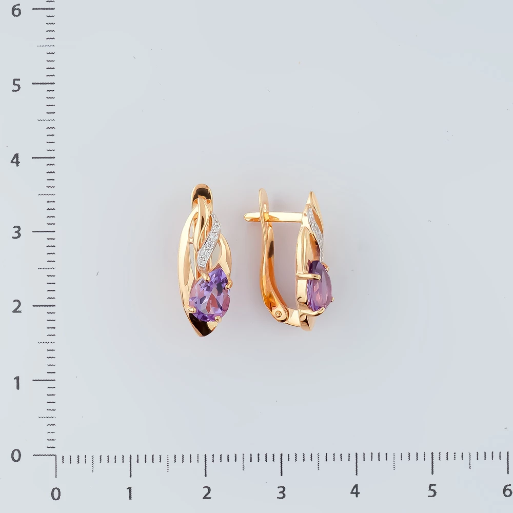 Серьги с аметистом из красного золота 585 пробы