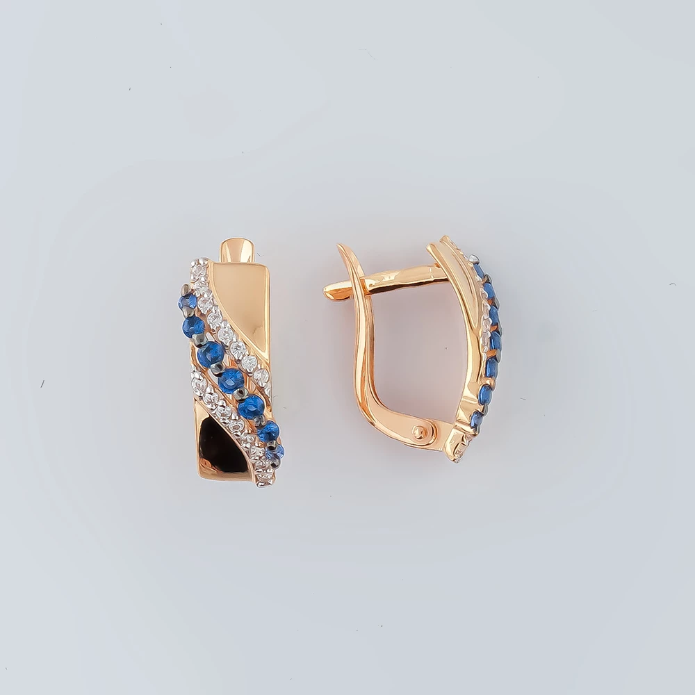 Серьги с фианитом из красного золота 585 пробы