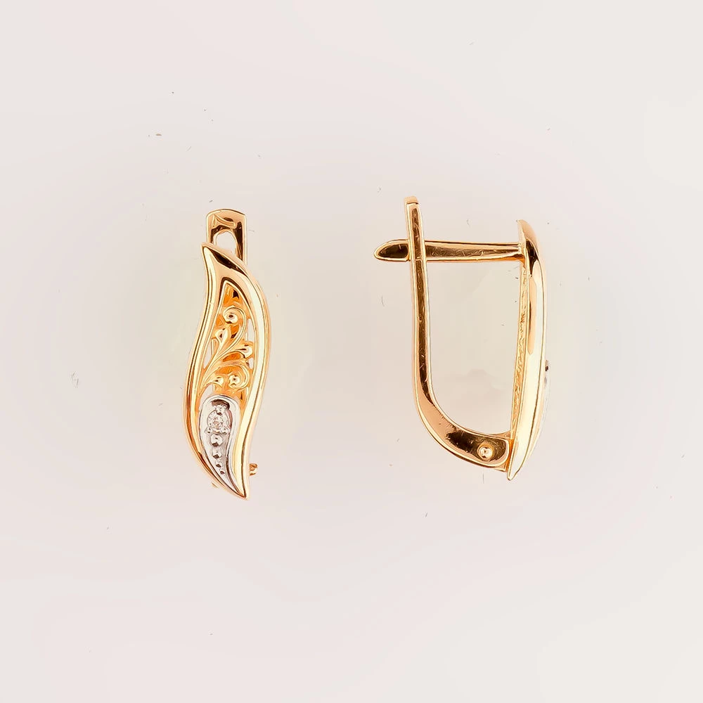 Серьги с фианитом из красного золота 585 пробы