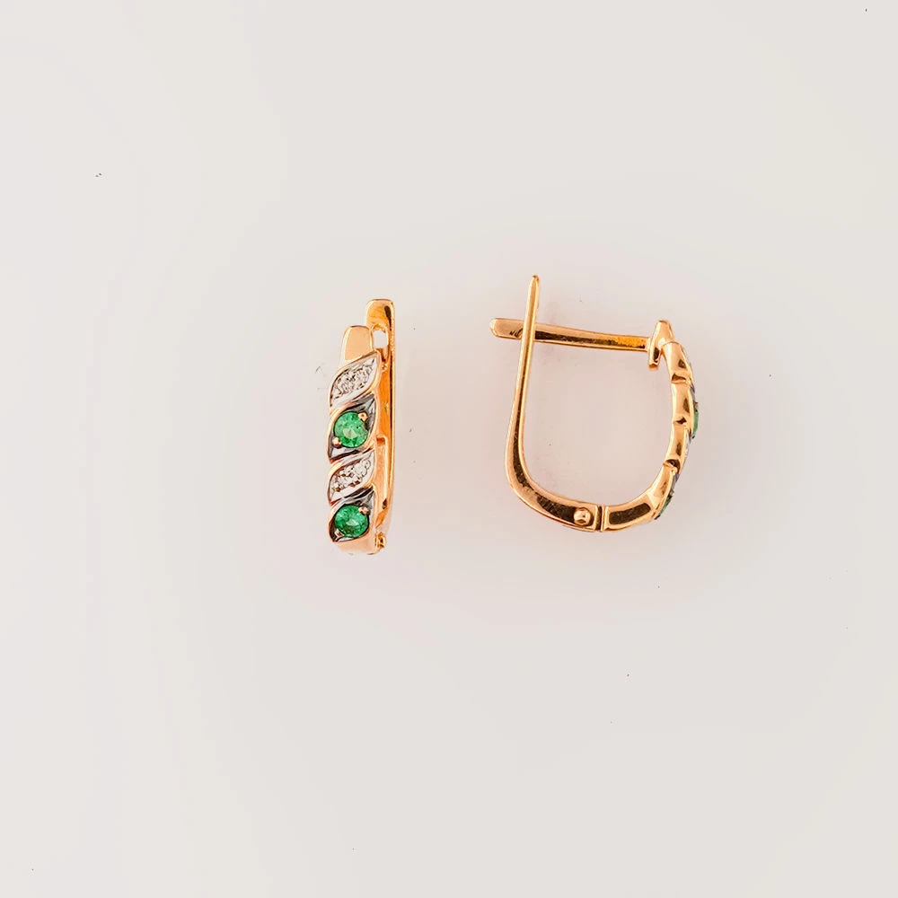 Серьги с изумрудом из красного золота 585 пробы