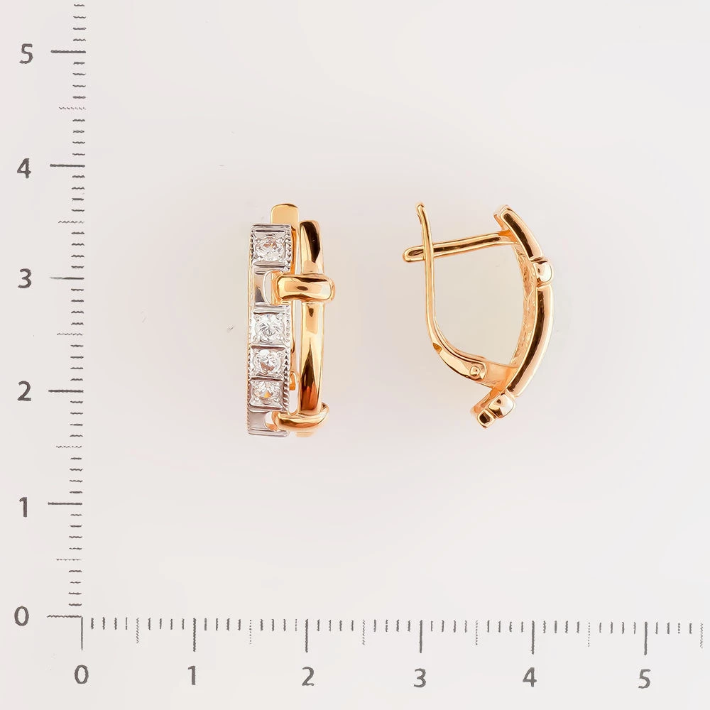 Серьги с фианитом из красного золота 585 пробы